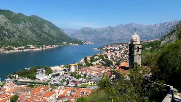 Вид Повітря Старе Місто Котор Чорногорія Затока Котор Одним Найкрасивіших — стокове відео