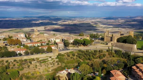 Vista Cidade Montalcino Val Orcia Toscana Itália Cidade Leva Seu — Vídeo de Stock