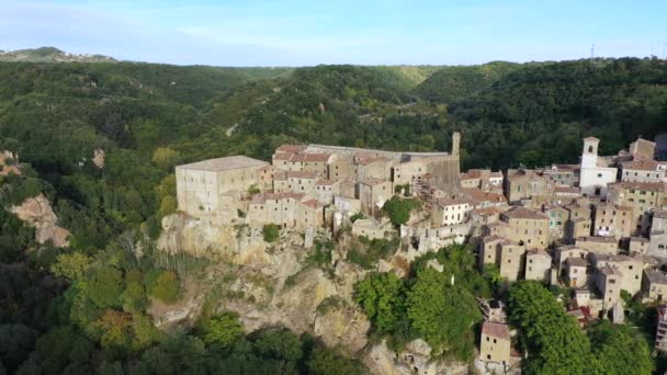 Sorano Town Built Tuff Rock One Most Beautiful City Italy — Stock Video
