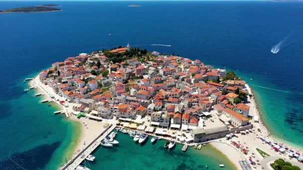 Aerial View Primosten Old Town Islet Dalmatia Croatia Primosten Sibenik — Wideo stockowe