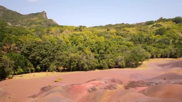 モーリシャス島のチャマレル7色地球ジオパーク この火山地質形成についてのカラフルなパノラマ風景 チャマレル七色地球ジオパーク リビエールなし地区 — ストック動画
