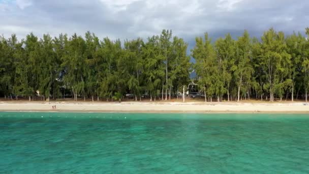 美丽的毛里求斯岛 有海滩芬兰花片 热带棕榈滩周围的珊瑚礁 毛里求斯弗里克湖 毛里求斯弗里克沿海美丽海滩的空中景观 — 图库视频影像