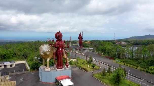 Une Puissante Statue Déesse Hindoue Durga Maa Avec Lion Dans — Video