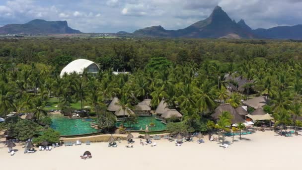 Gyönyörű Mauritius Sziget Gyönyörű Strand Flic Flac Légi Kilátás Drón — Stock videók