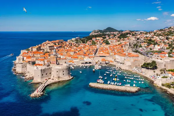 Aerial View Dubrovnik City Southern Croatia Fronting Adriatic Sea Europe Stock Picture