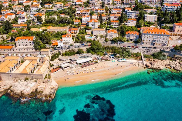 Красивий Пляж Баньї Дубровник Туристичний Напрямок Хорватія Пляж Баньє Дубровнику Ліцензійні Стокові Зображення
