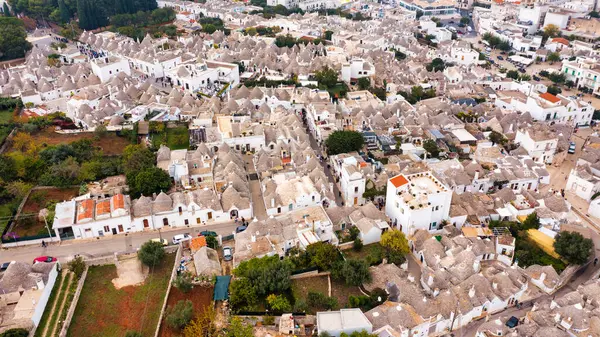 Casas Trulli Tradicionais Cidade Alberobello Apúlia Itália Cityscape Sobre Telhados Imagem De Stock