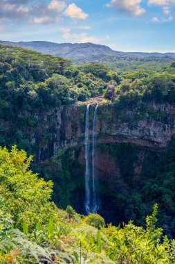 Mauritius adasındaki en yüksek şelale Chamarel 'dir ve suyu uzun zaman önce sönmüş bir volkanın kraterine düşer. Mauritius adası Chamarel şelalesinin egzotik cenneti..