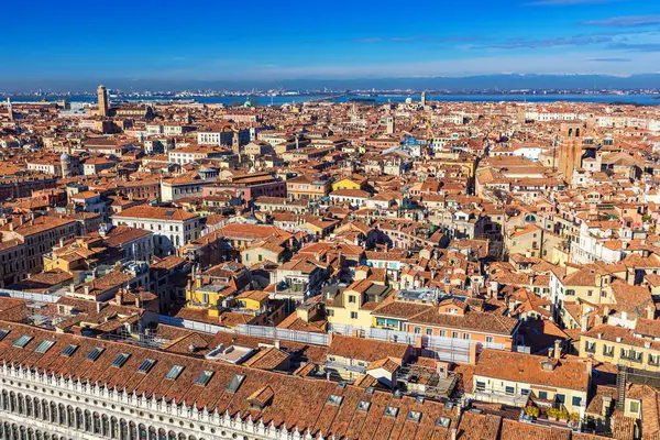 stock image Venice panoramic aerial view with red roofs, Veneto, Italy. Aerial view of the Venice city, Italy. Venice is a popular tourist destination of Europe. Venice, Italy.