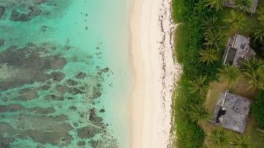 Doğu kıyısındaki Palmar Sahili, Hint Okyanusu, Mauritius Adası. Turkuaz denizi ve Mauritius Adası 'ndaki güzel kumlu plajı olan Palmar Sahili..