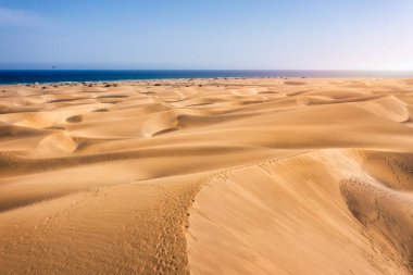 İspanya 'nın Kanarya Adaları, Gran Canaria' daki Maspaloma 'nın Doğal Rezervi manzarası. Gran Canaria, Kanarya Adaları 'ndaki Maspalom Kumulları' nın güzel manzarası, İspanya.