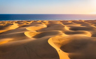 İspanya 'nın Kanarya Adaları, Gran Canaria' daki Maspaloma 'nın Doğal Rezervi manzarası. Gran Canaria, Kanarya Adaları 'ndaki Maspalom Kumulları' nın güzel manzarası, İspanya.