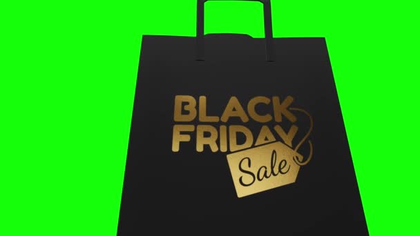 Golden Black Friday在Black Paper Bag Loop视频上发表了促销文章 绿色屏幕背景 3D渲染 — 图库视频影像