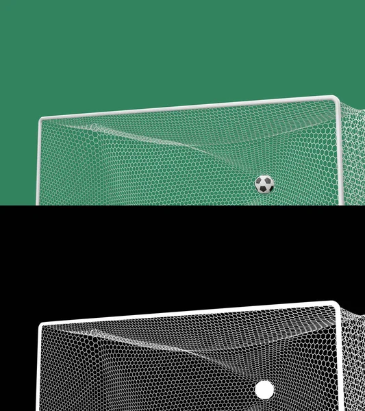 Goal. Soccer Ball or Football on net. 3D Render.