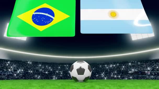 Banderas Nacionales Brasil Argentina Abren Desde Arriba Fútbol Pelota Fútbol — Vídeos de Stock