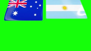 Avustralya ve Arjantin 'in ulusal bayrakları tepeden açılıyor. Yeşil Ekran.
