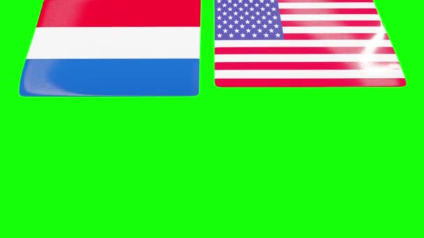 Banderas Nacionales Holanda Holanda Estados Unidos América Abren Desde Arriba — Vídeo de stock