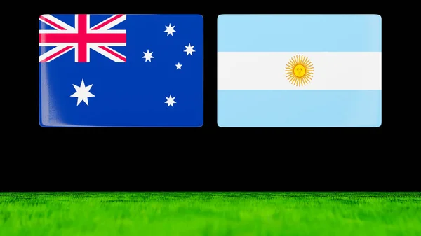 Bandiere Nazionali Australia Argentina Come Carte Lucide Che Galleggiano Campo — Foto Stock