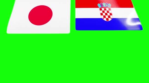 Japonya Hırvatistan Ulusal Bayrakları Tepeden Açılıyor Yeşil Ekran — Stok video