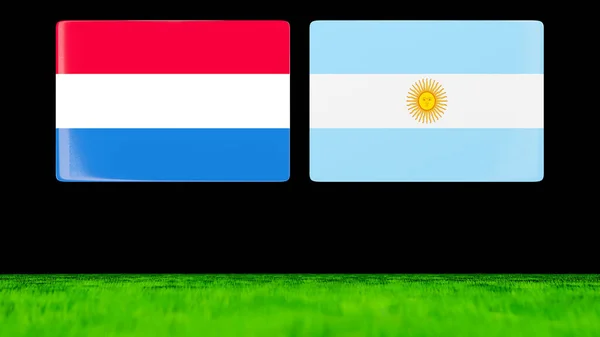 National Flags Netherlands Holland Argentina Glossy Cards Floating Green Field — Stock Photo, Image