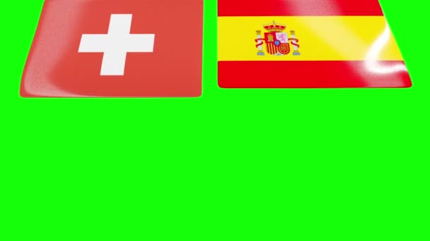 Sviçre Spanya Nın Ulusal Bayrakları Tepeden Açılıyor Yeşil Ekran — Stok video