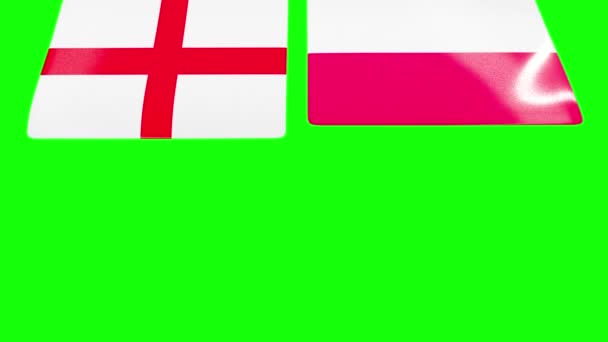 英格兰和波兰的国旗从上至下张开 绿色屏风 — 图库视频影像
