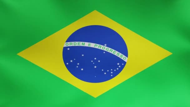 Bandera Nacional Brasil Ondeando Aire Pantalla Completa Renderizar — Vídeo de stock