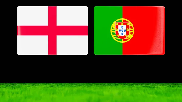 Národní Vlajky Anglie Portugalska Jako Lesklé Karty Vznášející Nad Zeleným — Stock fotografie