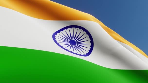 Индийский Национальный Флаг Размахивая Ветром Анимации Крупным Планом — стоковое видео