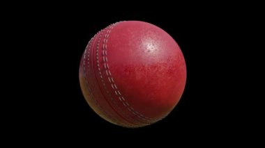 Gerçekçi 4K 3D kriket topu spin döngüsü animasyonu siyah, yeşil ekran ve mat arkaplan. 