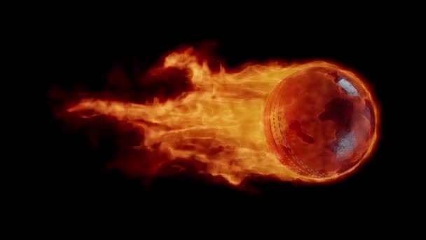 Canlandırılmış Ateş Topu Parlak Alev Kuyruğuyla Havada Dönen Kriket Topu — Stok video