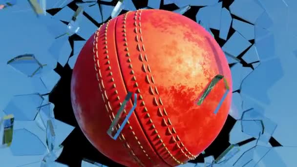 Cricket Ball Breaking Glass Óculos Quebrados Voando Vídeo Câmera Lenta — Vídeo de Stock