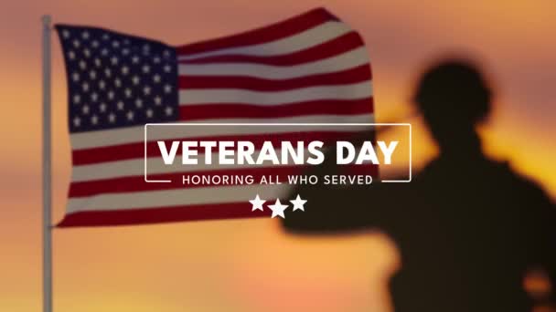 Veterans Day Grafikkort Hälsning Viftande Amerikanska Flaggan — Stockvideo