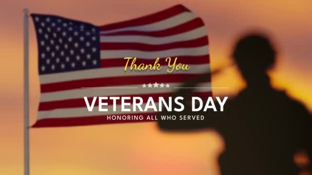 Veterans Day Grafikkort Hälsning Viftande Amerikanska Flaggan — Stockvideo