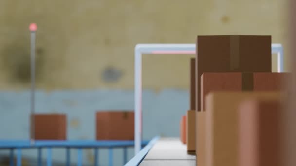 Cardboard Delivery Boxes Conveyor Roller Being Scanned Barcode Rfid Readers — Stock Video