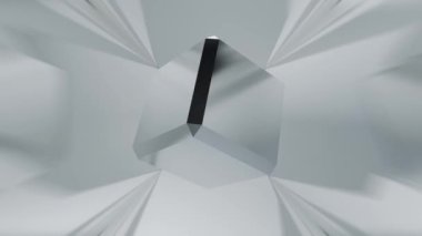 3D küp yansıtıcı arka planda ekseninde öngörülemeyen bir şekilde hareket ediyor. 4k Döngü.