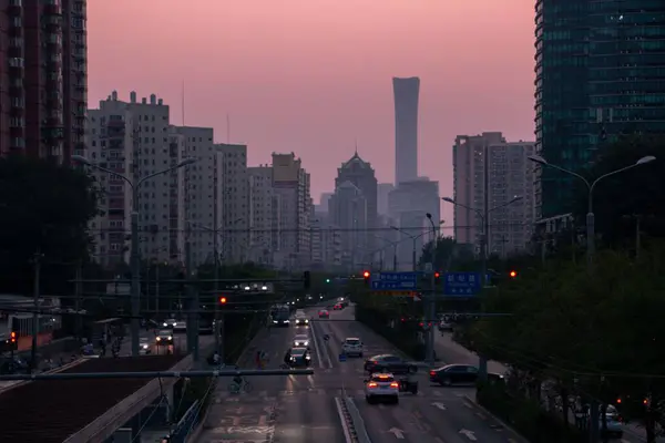Een Prachtig Veroverde Schemering Beijing Stadsgezicht Wolkenkrabbers — Stockfoto