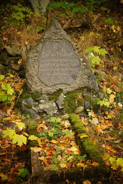 Μια Κάθετη Φωτογραφία Ενός Τάφου Στο Νεκροταφείο Treskow Στο Δάσος — Φωτογραφία Αρχείου