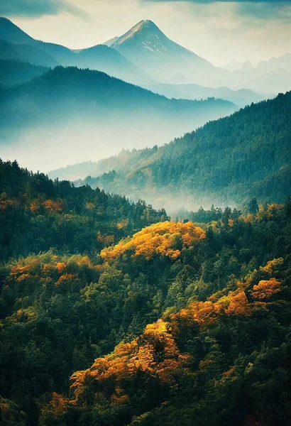 Красивый Пейзаж Лесов Горах — стоковое фото