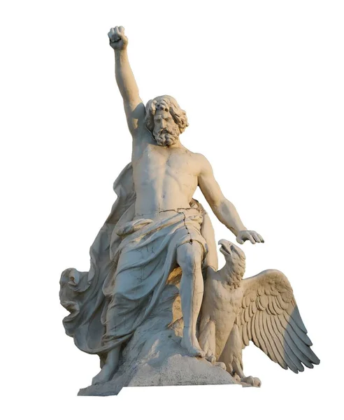 Plan Isolé Une Statue Zeus Aigle Sur Fond Blanc — Photo