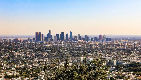Aerial View Beautiful Los Angeles Skyline Sunset Sky — Stock Photo, Image