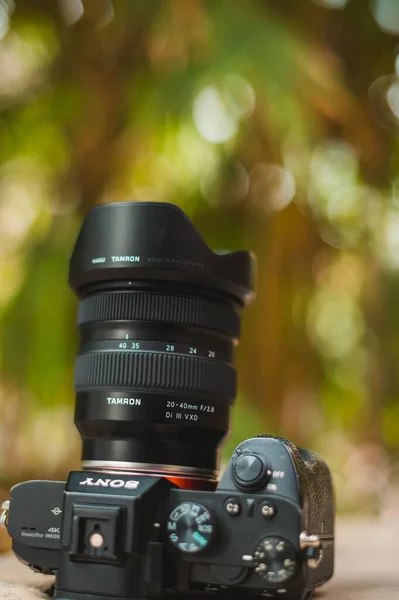 带镜头的Sony A7Iii的顶部视图 全景相机 — 图库照片