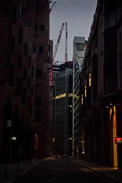 Akşam Ngiltere Londra Daki Sokaklardan Birinin Dikey Görüntüsü — Stok fotoğraf