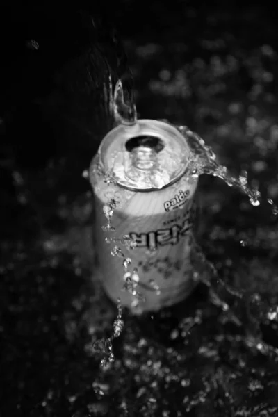 Vertical Grayscale Sparkling Drink Can — Stock Photo, Image