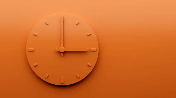 オレンジ色の背景に隔離されたオレンジ色の壁時計の3Dレンダリング — ストック写真