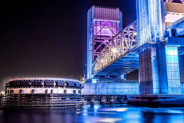 Die Brücke Weymouth Über Den Fore River Bei Nacht — Stockfoto
