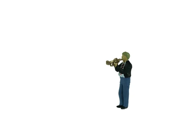 Street Music Man Playing Trumpet Isolated White Background — Stock Photo, Image