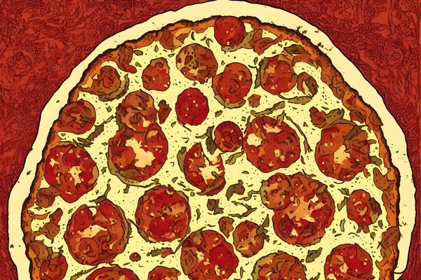 Illustrazione Della Pizza Stile Liberty Illustrazione Grafica — Foto Stock