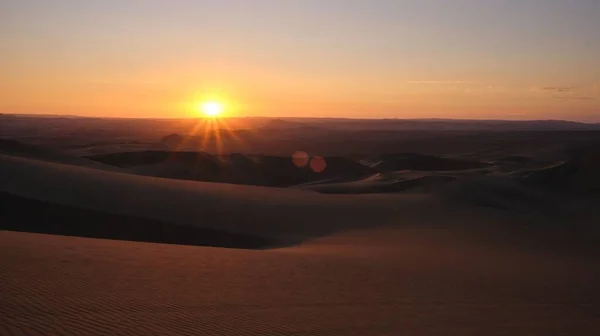 Pôr Sol Sobre Deserto Peru Ica Dunas Areia — Fotografia de Stock