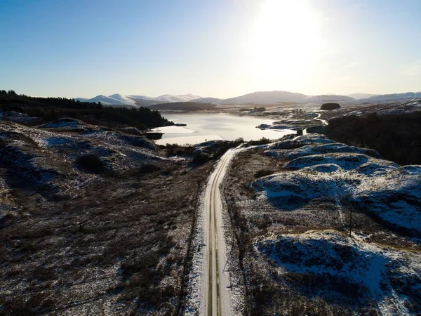 Luftaufnahme Einer Straße Die Zum Zugefrorenen Loch Doon Schottland Führt — Stockfoto